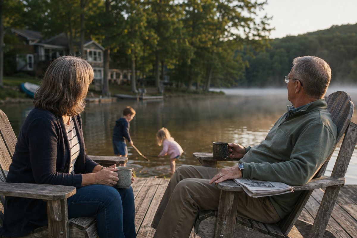 Walt and Ruth Stahl at the lake with their grandchildren